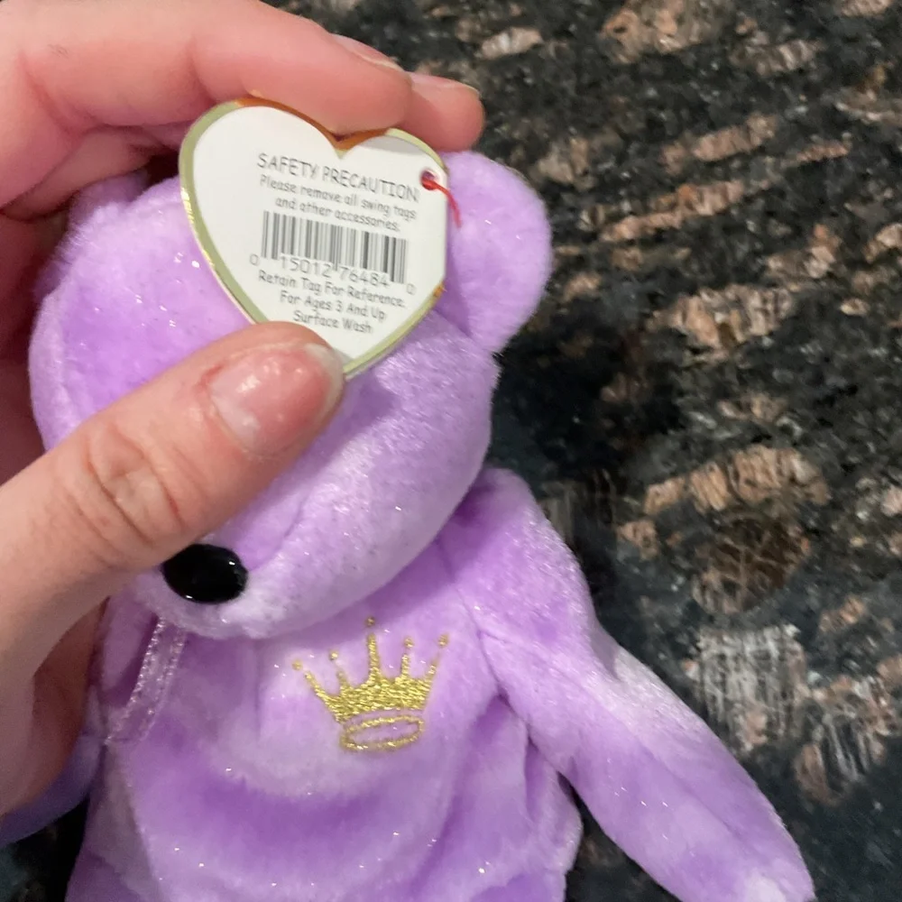 Ty Lavender “Yours Truly” Plush Bear with Crown Embroidery